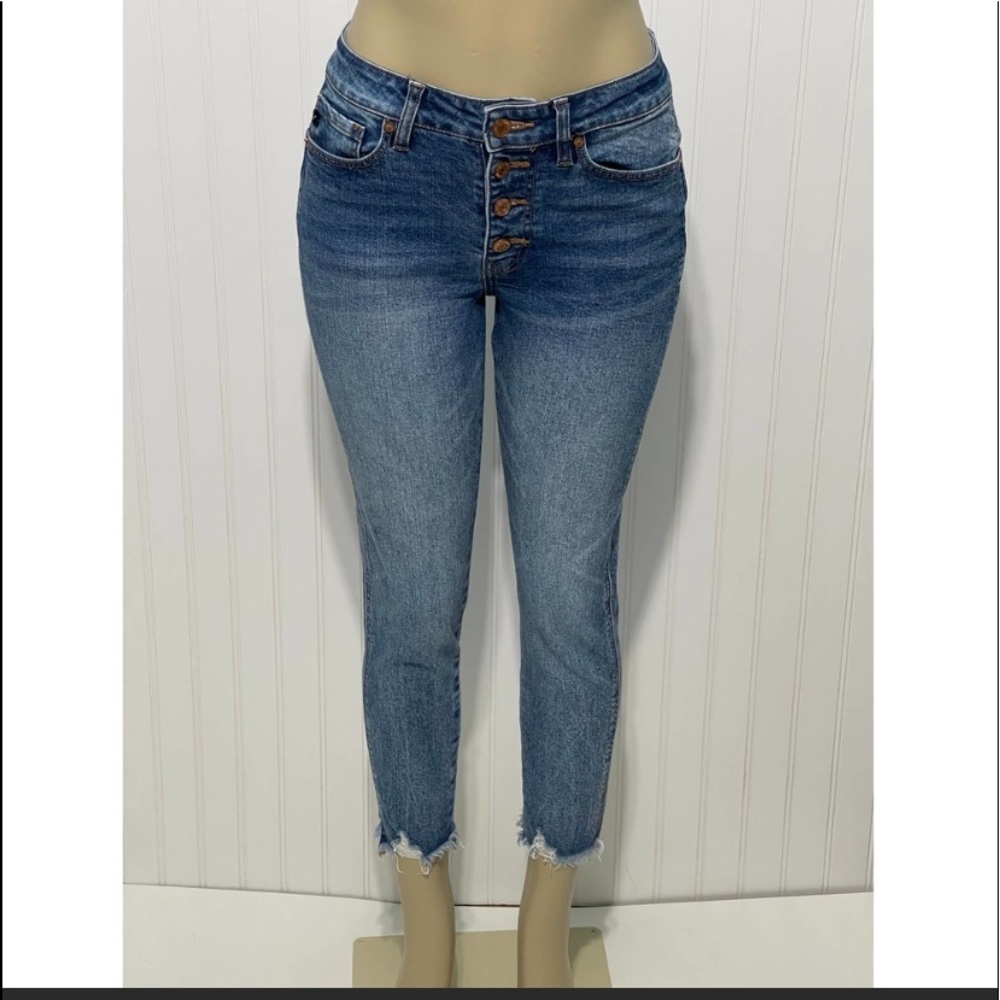 KanCan Eve High Rise Button Fly Straight Leg Raw Hem Jeans Medium Wash Size 24